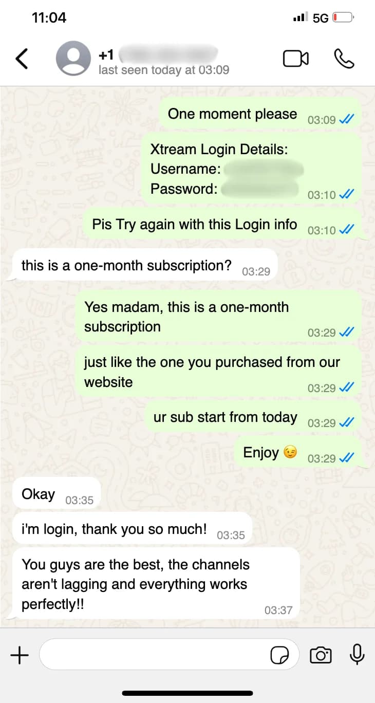 WhatsApp conversation showing free trial activation within minutes of request